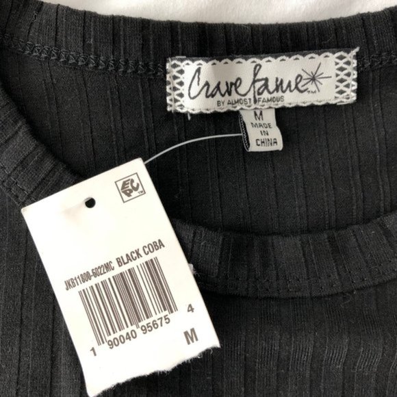 New Crave Fame Striped Rib Knit 3/4 Sleeve Tee Black Multi Juniors Size Medium - Picture 10 of 13